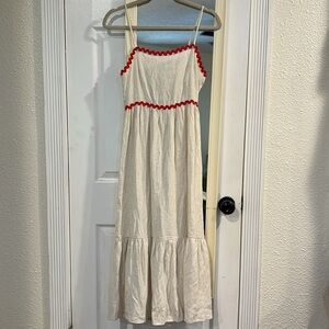 Sienna sky Maxi Dress with Red Trim NWOT